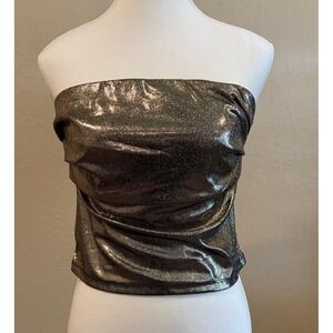 Women's Metallic Gold Tube Top Liquid Gold Strapless Party Clubwear Sparkly M
